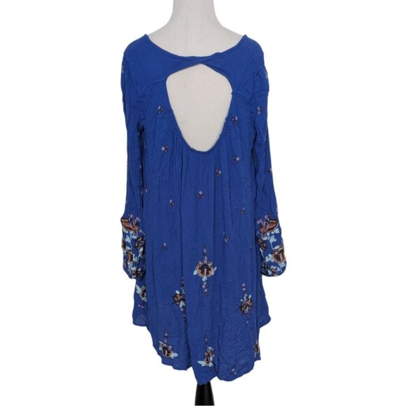 Free People Embroidered Floral Oxford Swing Dress Womens Size Medium Blue Boho - Picture 9 of 14